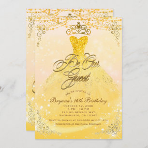 Invitation Soyez notre invité Princess Yellow & Gold Sweet 16