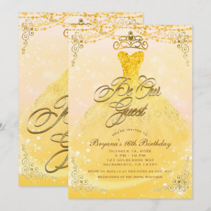 Invitation Soyez notre invitée Princesse Jaune & Or Douce Fêt