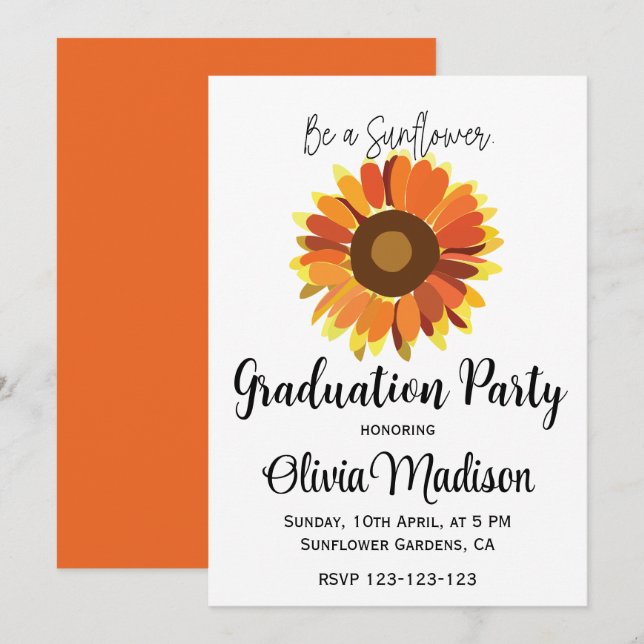 Invitation Soyez une fête de graduation de tournesol (Devant / Derrière)