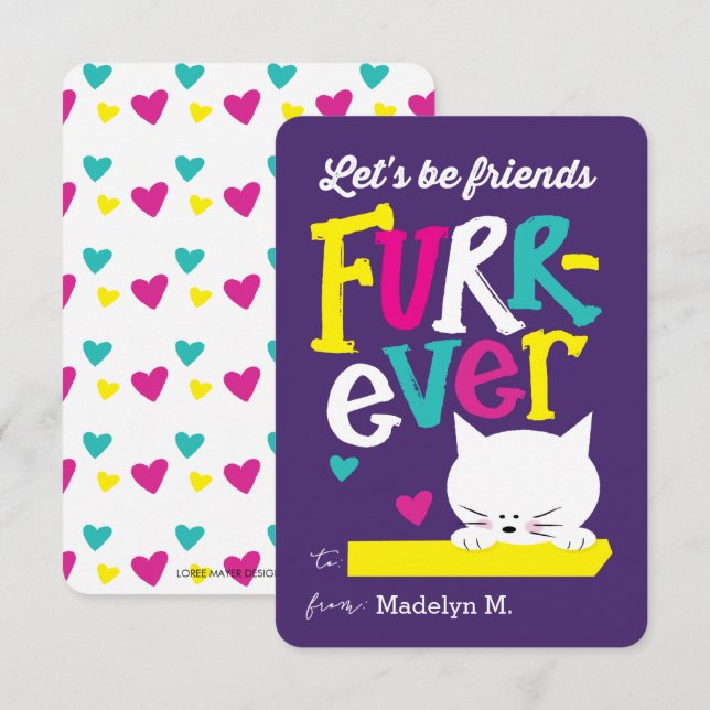 Invitation Soyons amis FURR-ever Classroom Valentine (Devant / Derrière)