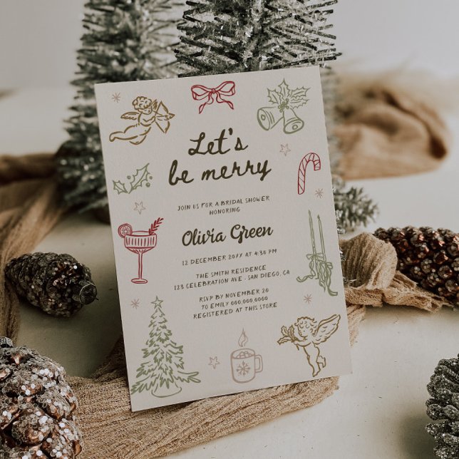 Invitation Soyons joyeux Fête des mariées de Noël tirée main (Créateur téléchargé)