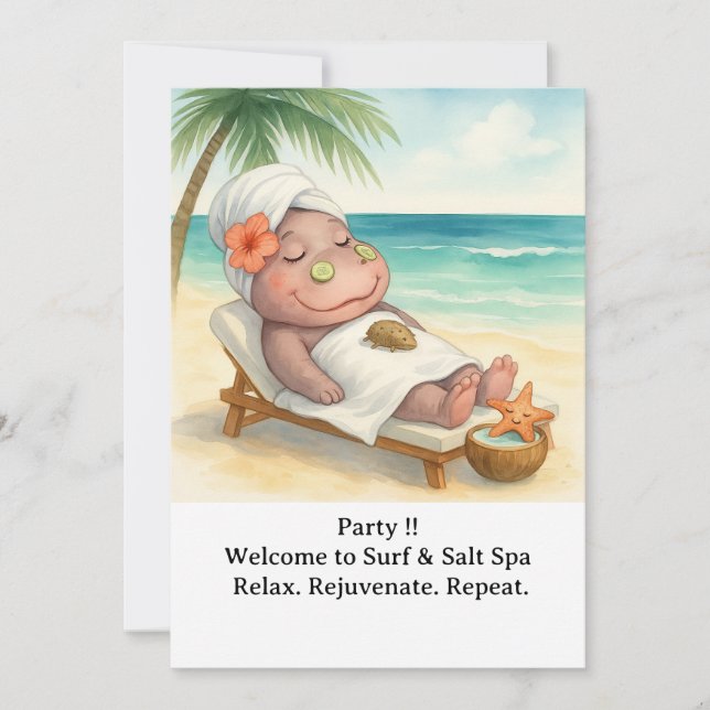 Invitation Spa au bord de la plage avec Hippopotame  (Devant)