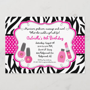 Invitation Spa de Black & White Zebra Girls