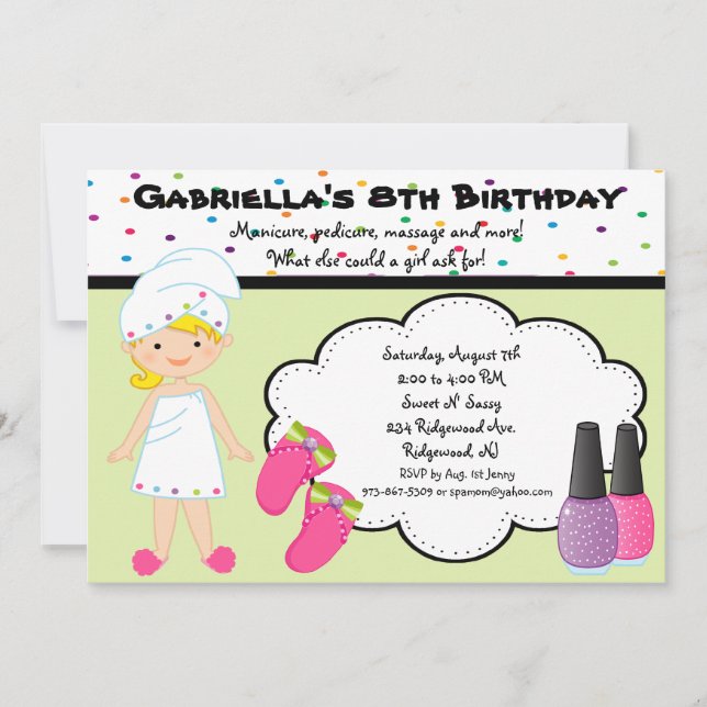 Invitation Spa de filles Polka Dot multicolores (Devant)