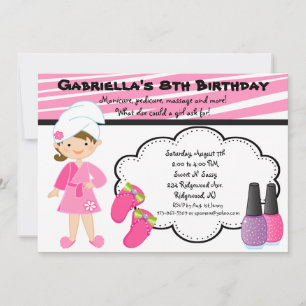 Invitation Spa de filles Zebra rose et blanc