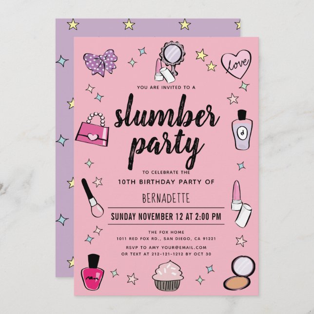 Invitation Spa de maquillage Stwood Party Fille rose Annivers (Devant / Derrière)
