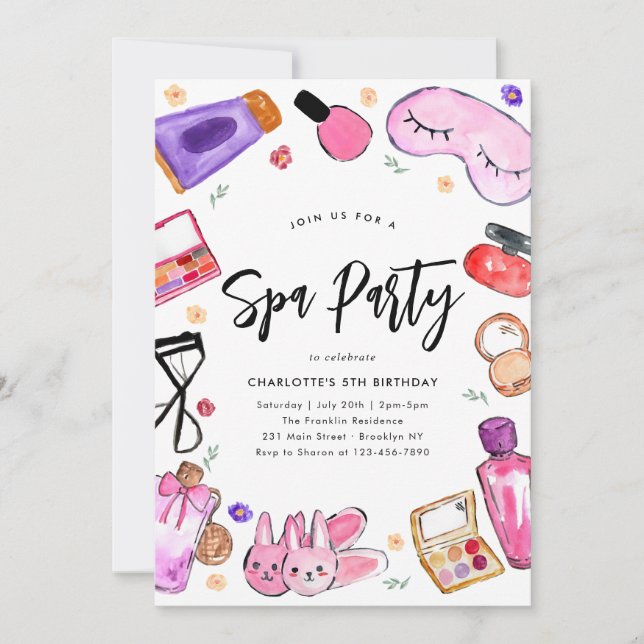Invitation Spa de pyjama de bois de maquillage Chic Glam Girl (Devant)