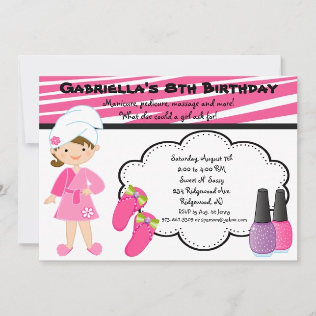 Invitation Spa des Zèbres Roses et Blancs (Devant)