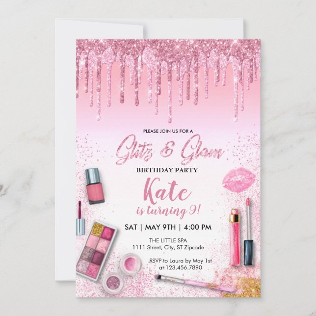 Invitation Spa Glitz & Glam Party Fille Anniversaire (Devant)