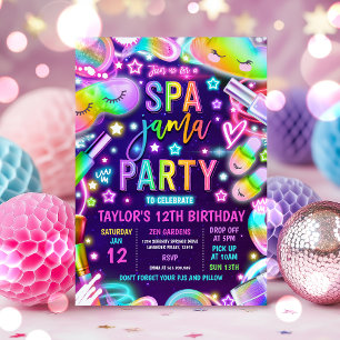 Invitation Spa-Jama Neon Spa Et Dormir Fête D'Anniversaire