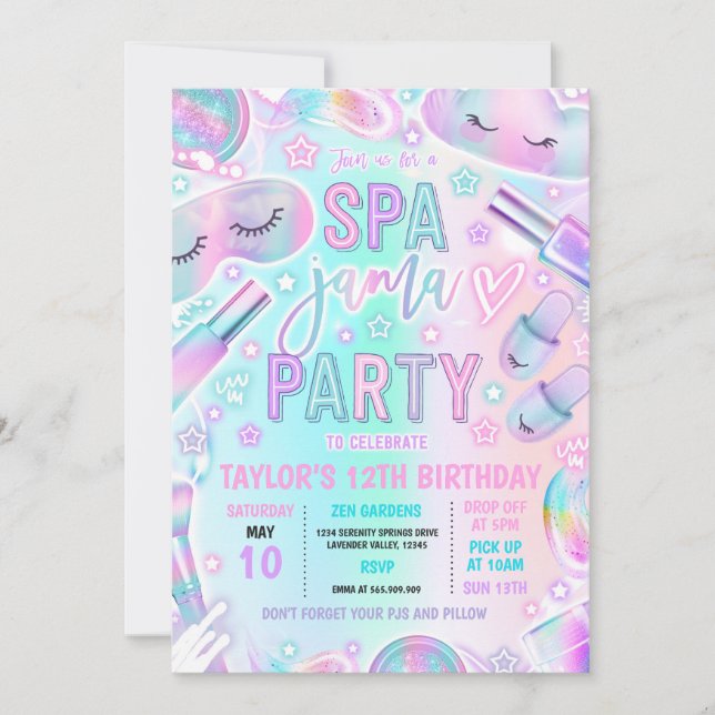 Invitation Spa-Jama Stwood Party Pastel Spa Sleepover Party (Devant)