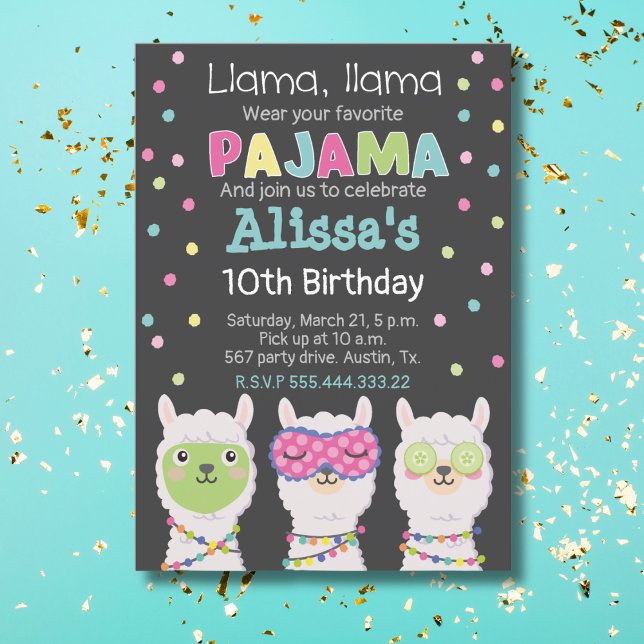 Invitation Spa llama party, pyjama de lama (Créateur téléchargé)
