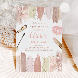 Invitation Spa Maquillage fête d'anniversaire Pink Glitz & Gl