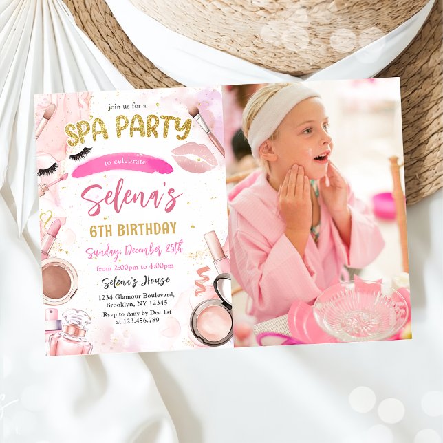 Invitation Spa Maquillage fête d'anniversaire Pink Glitz & Gl (Créateur téléchargé)