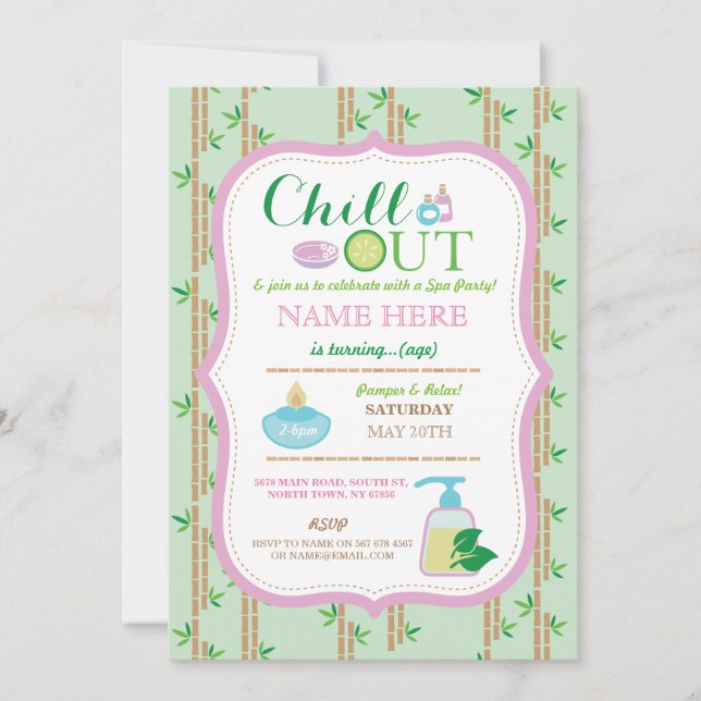 Invitation Spa N'importe quel âge Anniversaire Fête Relax Pam (Devant)