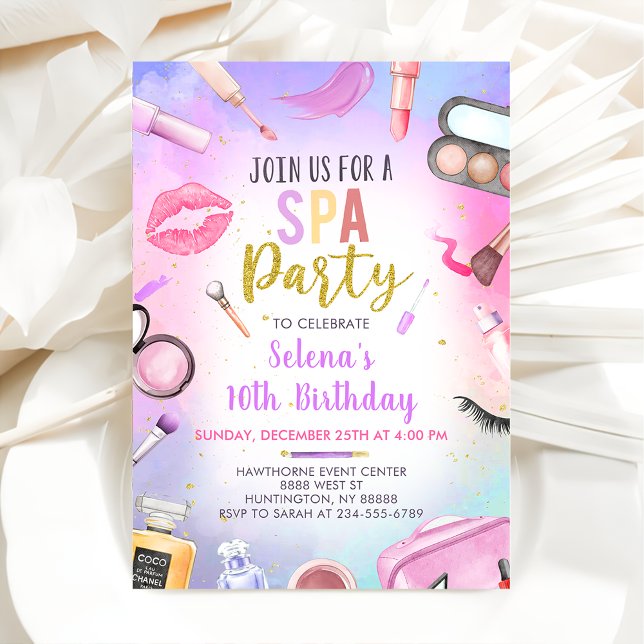 Invitation Spa Party Glitz Glam Girl Maquillage Anniversaire (Créateur téléchargé)