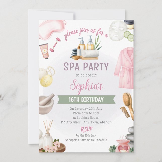 Invitation Spa Party Invitation, Natural Calm Refresh Pamper (Devant)