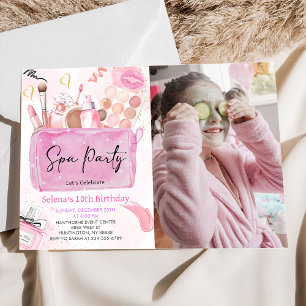 Invitation Spa Party Maquillage fille Anniversaire Photo Invi