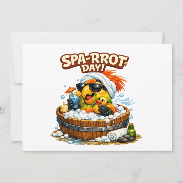 Invitation Spa-rrrot Day Funny Parrot Spa Relax Design (Devant)