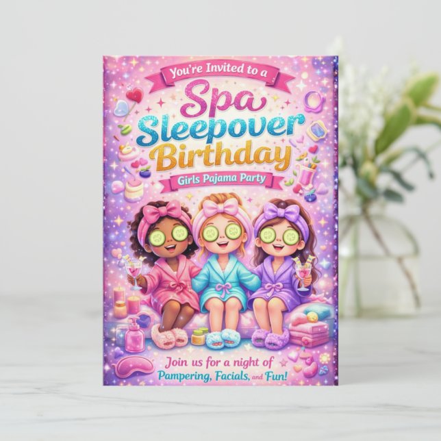 Invitation Spa Sleepover Birthday Party Invitation-Girls Spa (Debout devant)