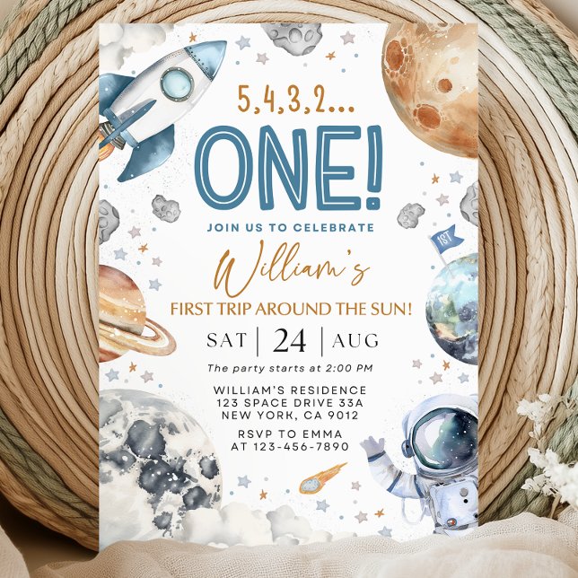 Invitation Space 1st Birthday Party First Trip Around The Sun (Créateur téléchargé)