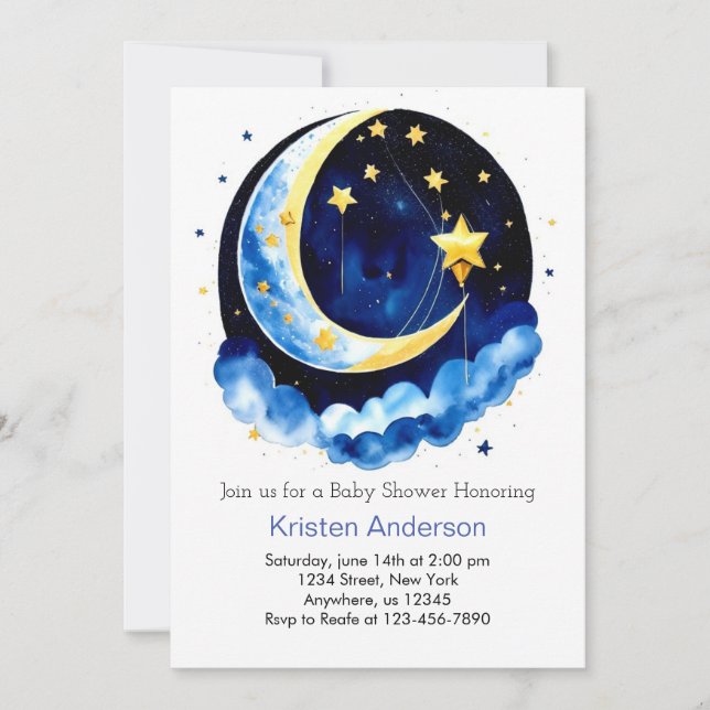 Invitation Space Adventure Dreamy Blue Boy Baby shower (Devant)