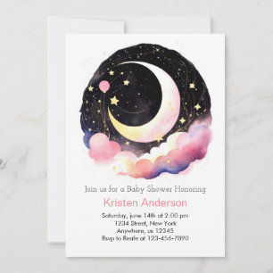 Invitation Space Adventure Moon et Stars Girl Baby shower