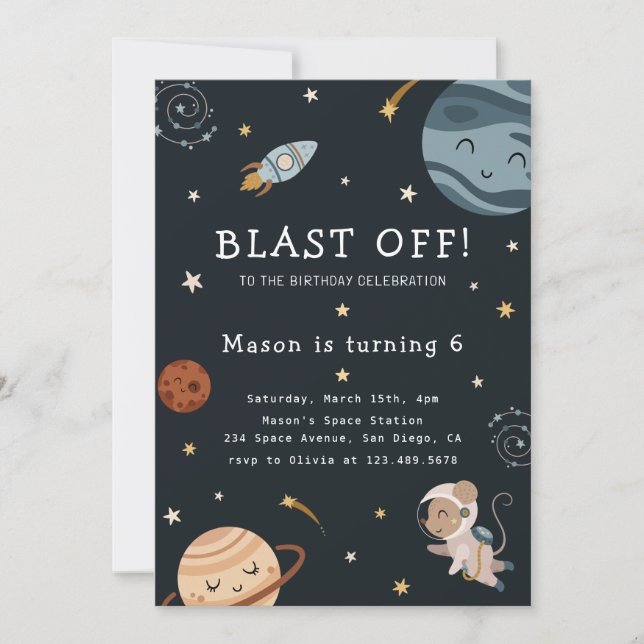 Invitation Space Adventure Playful Kids Birthday Party (Devant)