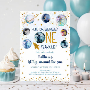 Invitation Space Blue Gold Premier Voyage Autour Du Soleil
