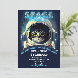 Invitation Space Cat Thème Anniversaire