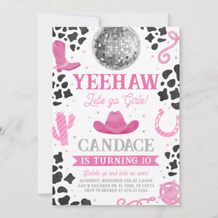 Invitation Space Cowgirl Pink Disco Anniversaire Fête Invitat