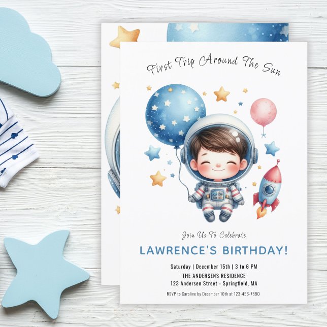 Invitation Space Cute Austronaut garçon 1er anniversaire (Outer Space Cute Austronaut Boy 1st First Birthday Invitation)