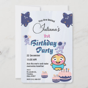 Invitation Space Explorer Anniversaire - Astronautes et étoil