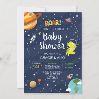 Invitation Space Galaxy Dinosaur Bébé Astronount GARÇON