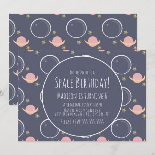 Invitation Space Galaxy Pink Moon Foil Stars Anniversaire