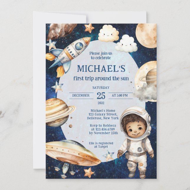 Invitation Space Galaxy Premier voyage autour du soleil Anniv (Devant)