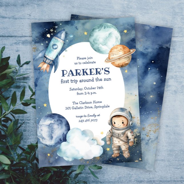 Invitation Space Galaxy Premier voyage autour du soleil Anniv (Créateur téléchargé)