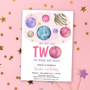 Invitation Space Girl Two the Moon Anniversaire Star Party