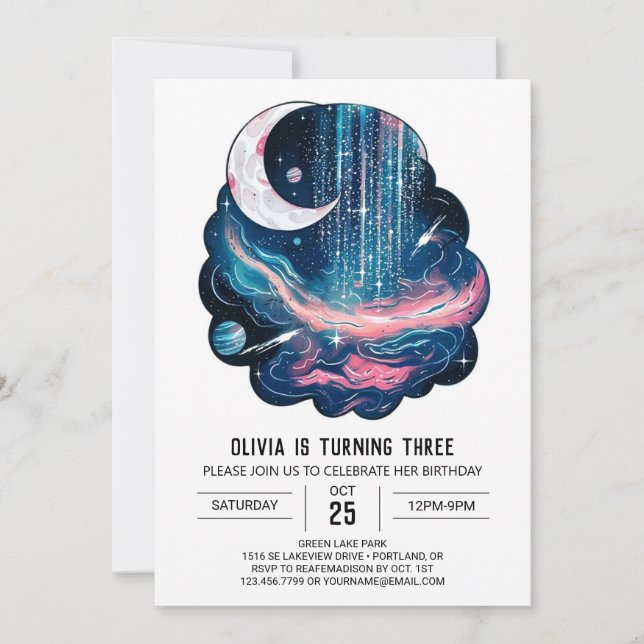 Invitation Space Moon Stars Digital Anniversaire (Devant)