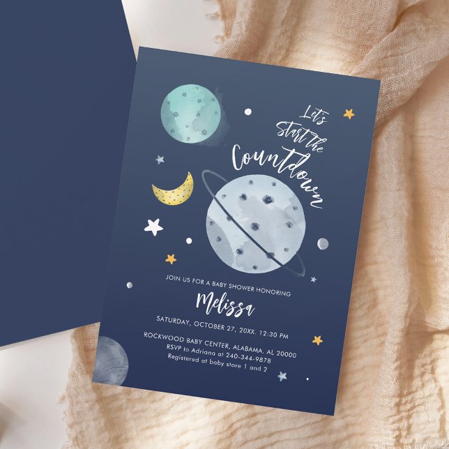 Invitation Space Outer Boy Baby shower Lune Stars (Space Outer Boy Baby Shower Moon Stars Invitation)