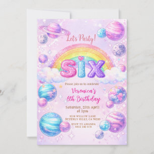Invitation Space Planet Rainbow Anniversaire