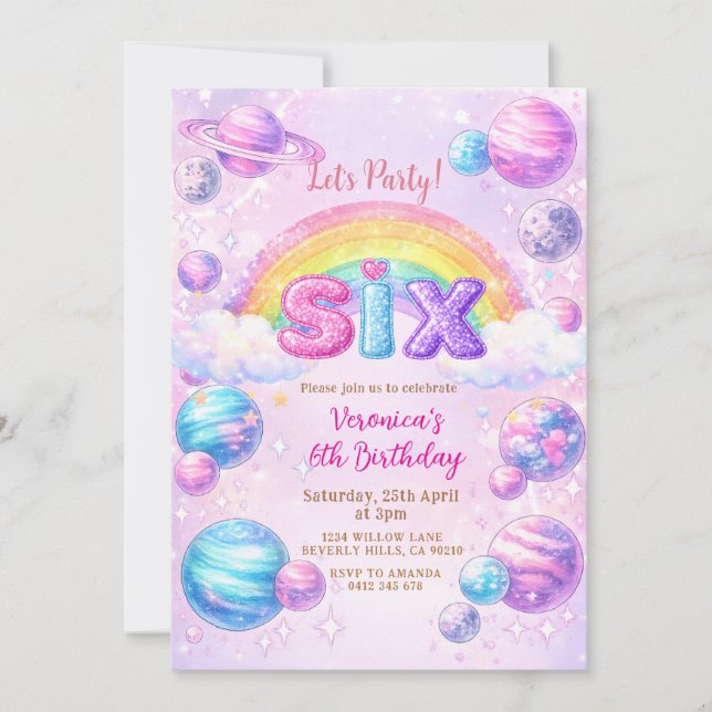Invitation Space Planet Rainbow Anniversaire  (Devant)