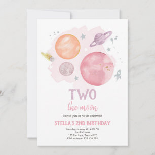 Invitation Space Planètes Deux La Lune Fille Anniversaire Inv