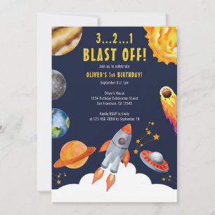 Invitation Space Rocks Ship Blast Off 1er Anniversaire fête