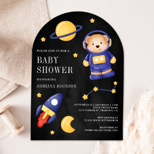Invitation Space Teddy Bear Astronaut Black Arch Baby shower
