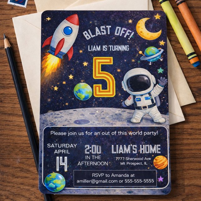Invitation Space Themed Birthday Blast Off Outer Space (Créateur téléchargé)