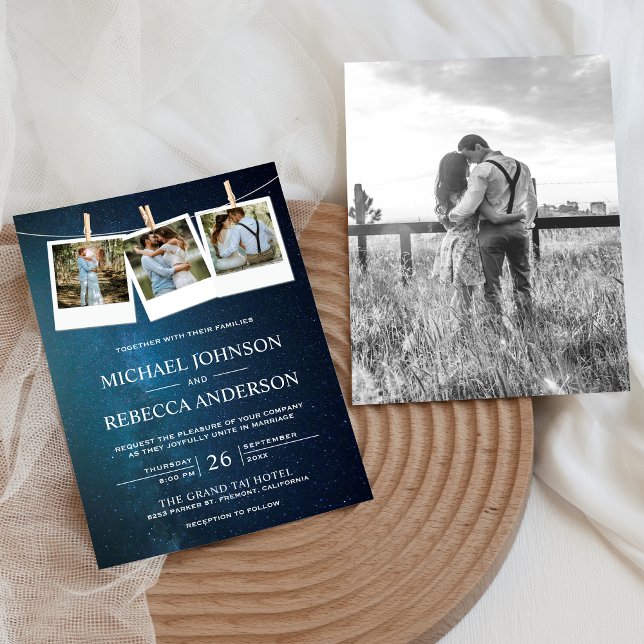 Invitation Space Universe Blue Galaxy Photo Collage Mariage (Créateur téléchargé)