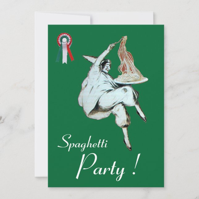 Invitation SPAGHETTI PARTY, ITALIEN KITCHEN rouge vert dîner (Devant)