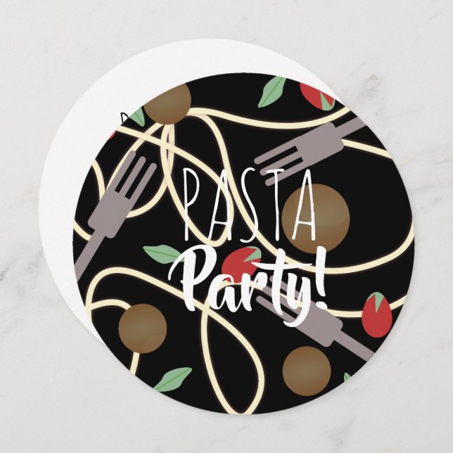 Invitation Spaghetti Pasta italien Diner Ustensiles Boules de (Devant / Derrière)