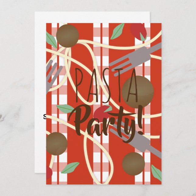 Invitation Spaghetti Pasta italien Diner Ustensiles Boules de (Devant / Derrière)
